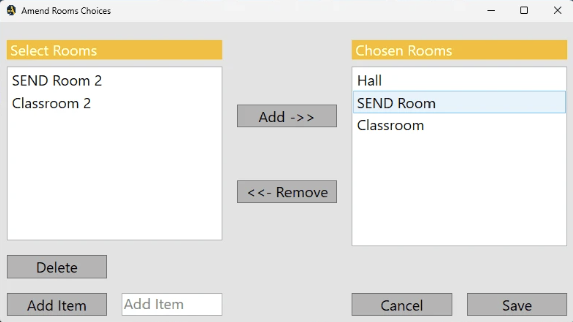 Room selection and assignment interface
